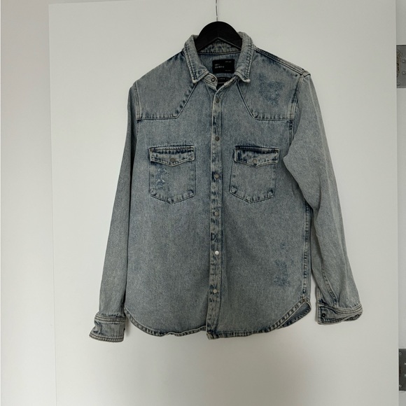 Zara Man Relaxed Fit Distressed Denim Shacket - Picture 1 of 4